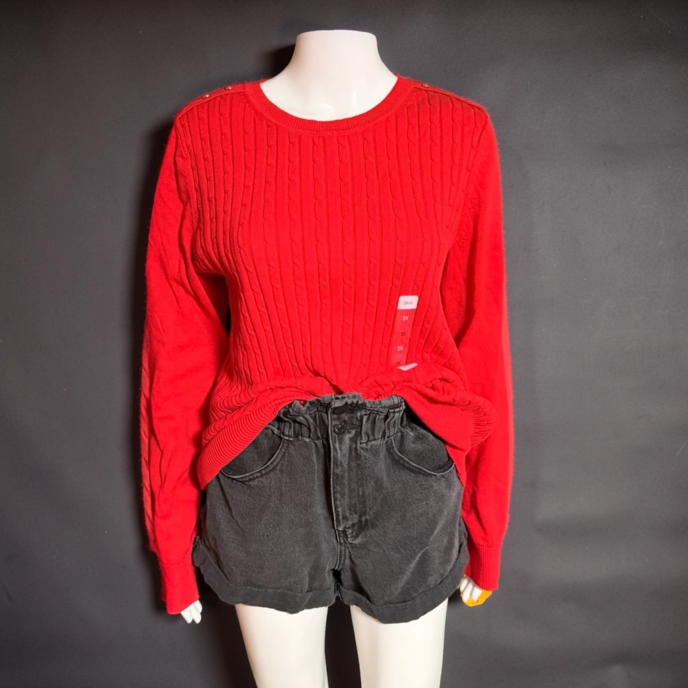 Kim Rogers Red Cable Knit Crewneck Sweater